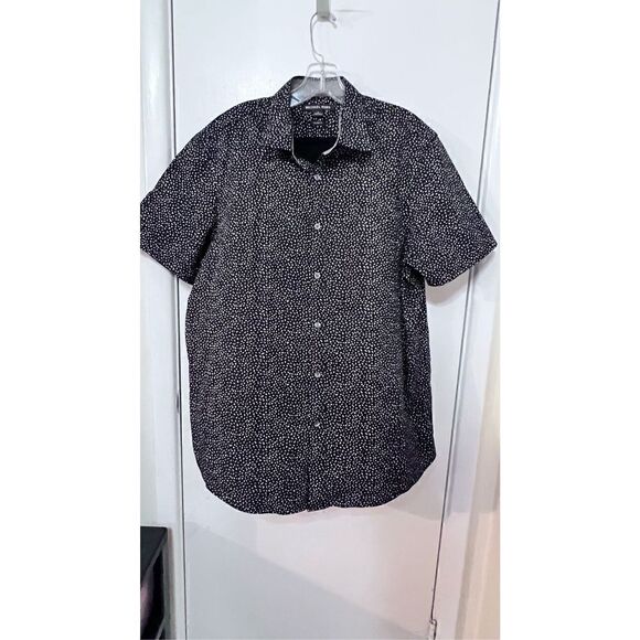 Michael Kors Men's Patterned Classic Fit Button-Up Shirt Black White Size Large - Picture 12 of 16